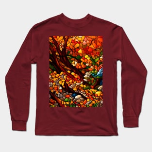 Stained Glass Autumn Foliage Long Sleeve T-Shirt